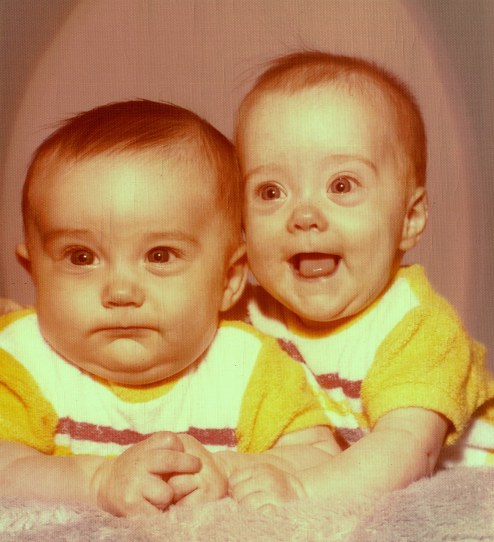 Tom and Laura at seven months old, September 1977