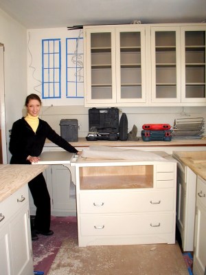 Marie with moveable island parked in butler's pantry