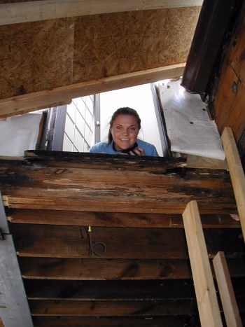 View from second storey bedroom after porch removal. Temp cover is in place
